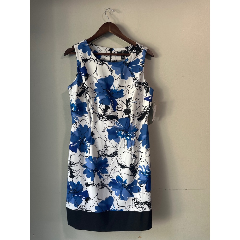 Ronni Nicole Blue White Floral Sleeveless Sheath Dress Size 12 NWT